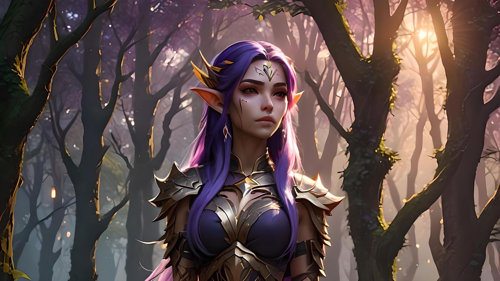 Night Elf Druid in Sunset Forest, 3D Anime Art
