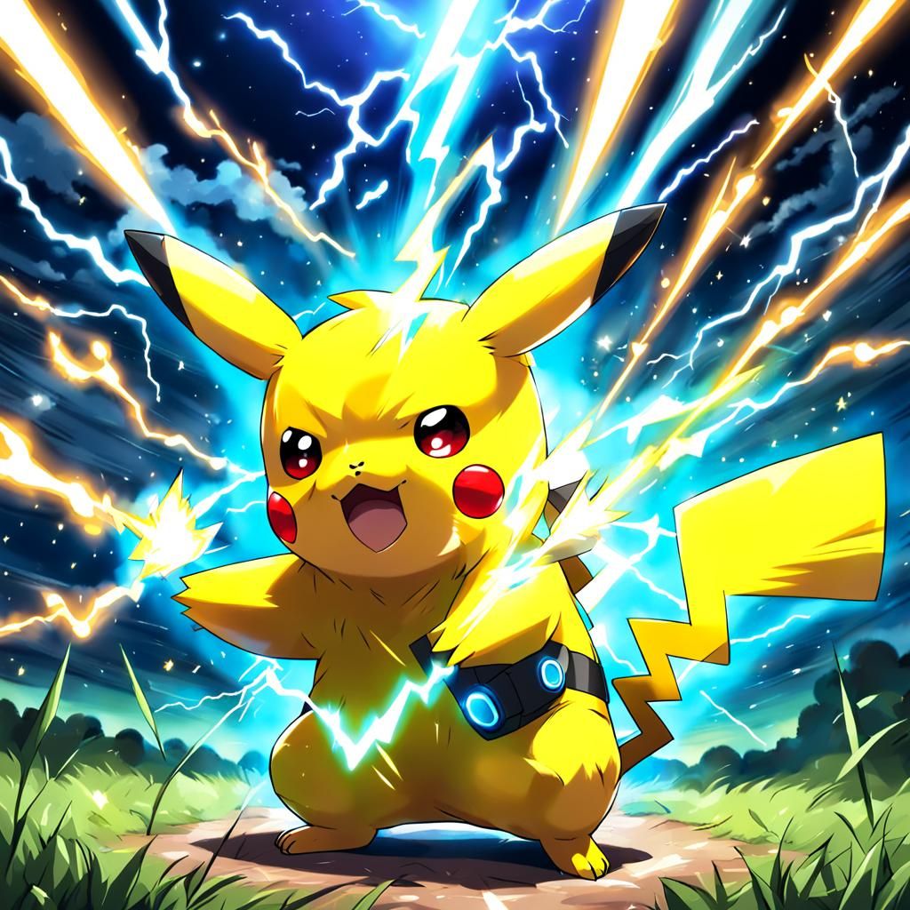 Pikachu Launches Electric Beam: Anime Style