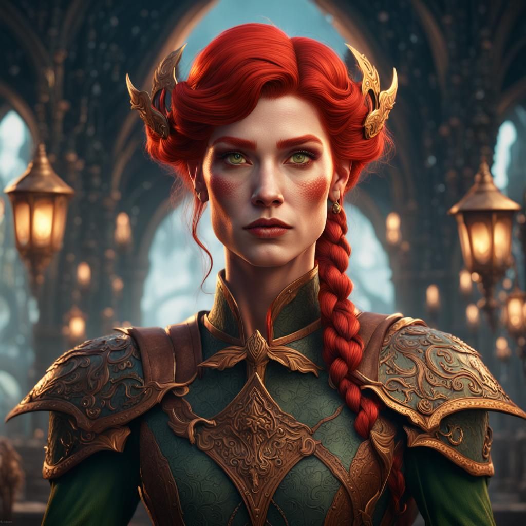 Red-Haired Elf Woman with Handlebar Mustache