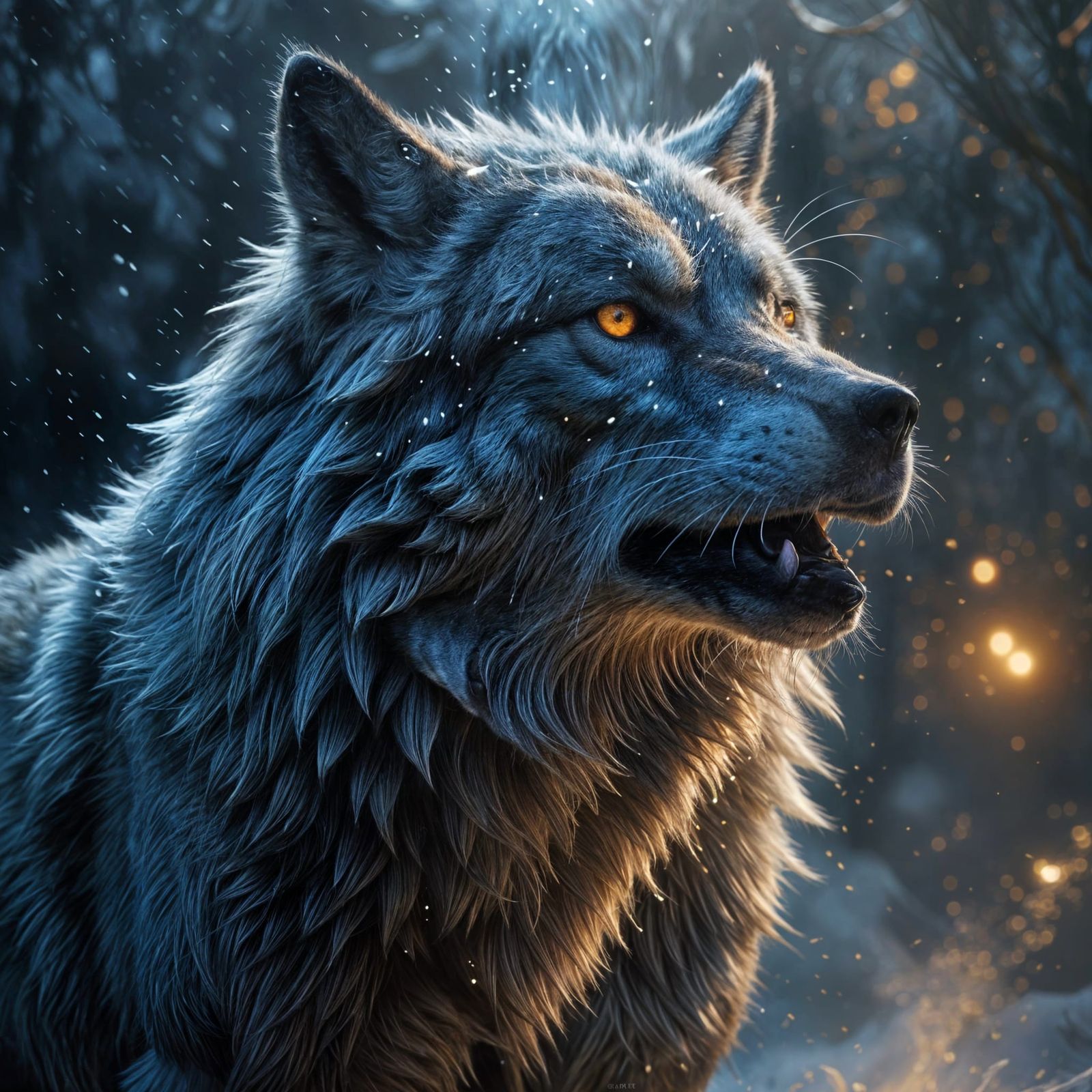 Hyperreal Wolf Portrait Emerging from Mystical Mist