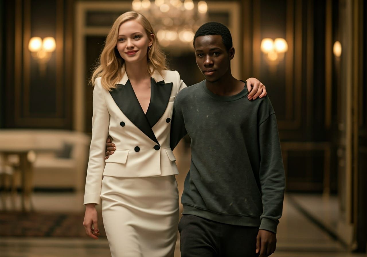 Aristocrat and Refugee Embrace: Fashion Photography