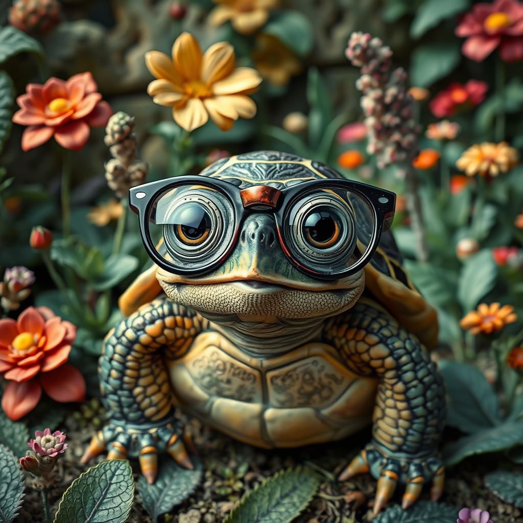 Whimsical Turtle with Glasses in 3D Style