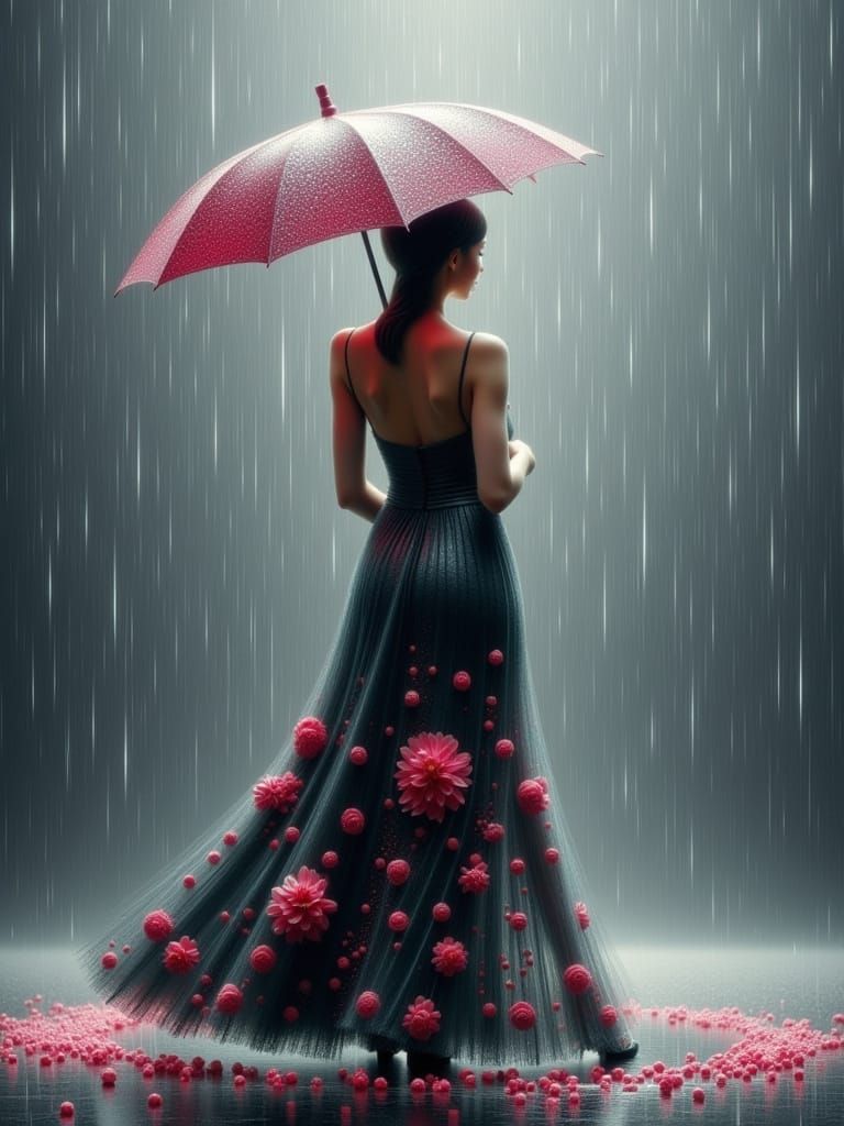 Woman in Rain: A Surreal Digital Portrait