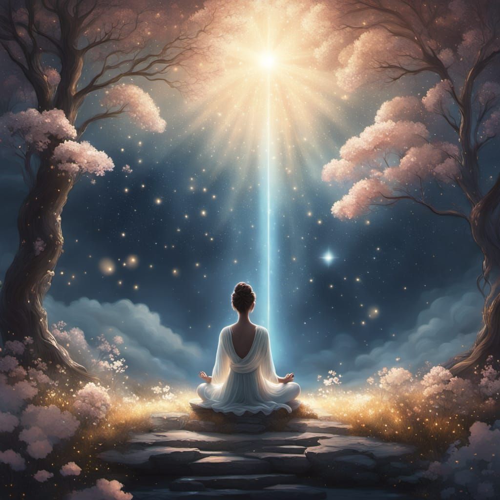 Dreamlike Meditation in a Surreal Celestial Garden