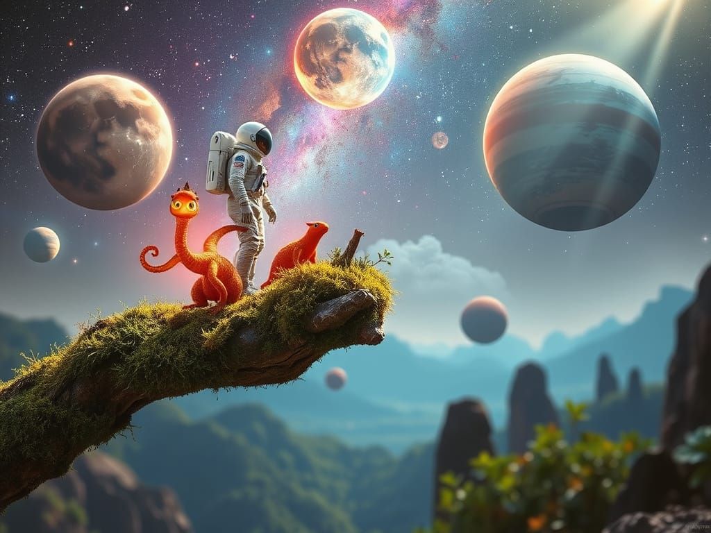 Ethereal Astronaut Amidst Radiant Alien Cosmos