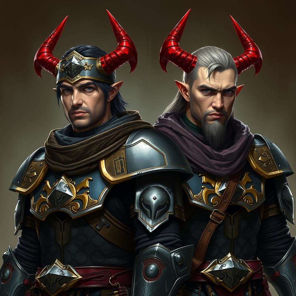 Armored Warriors with Oni Horns in D&D Style