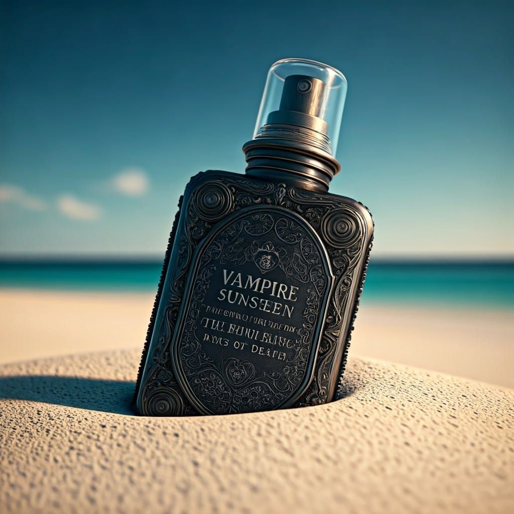 Elegant Vampire Sunscreen Bottle Amidst Gothic Paradise