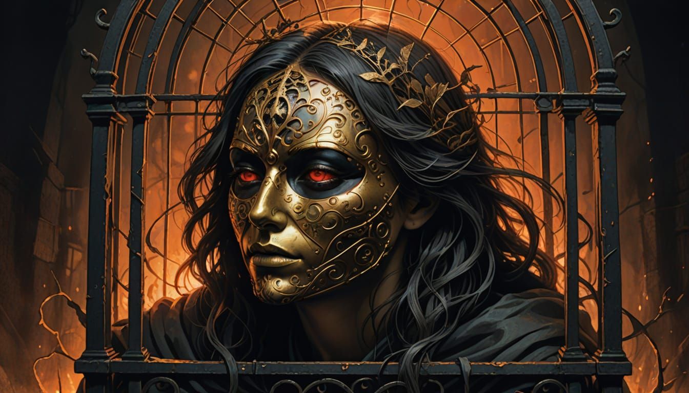 Surreal Mask in Birdcage on Halloween Night