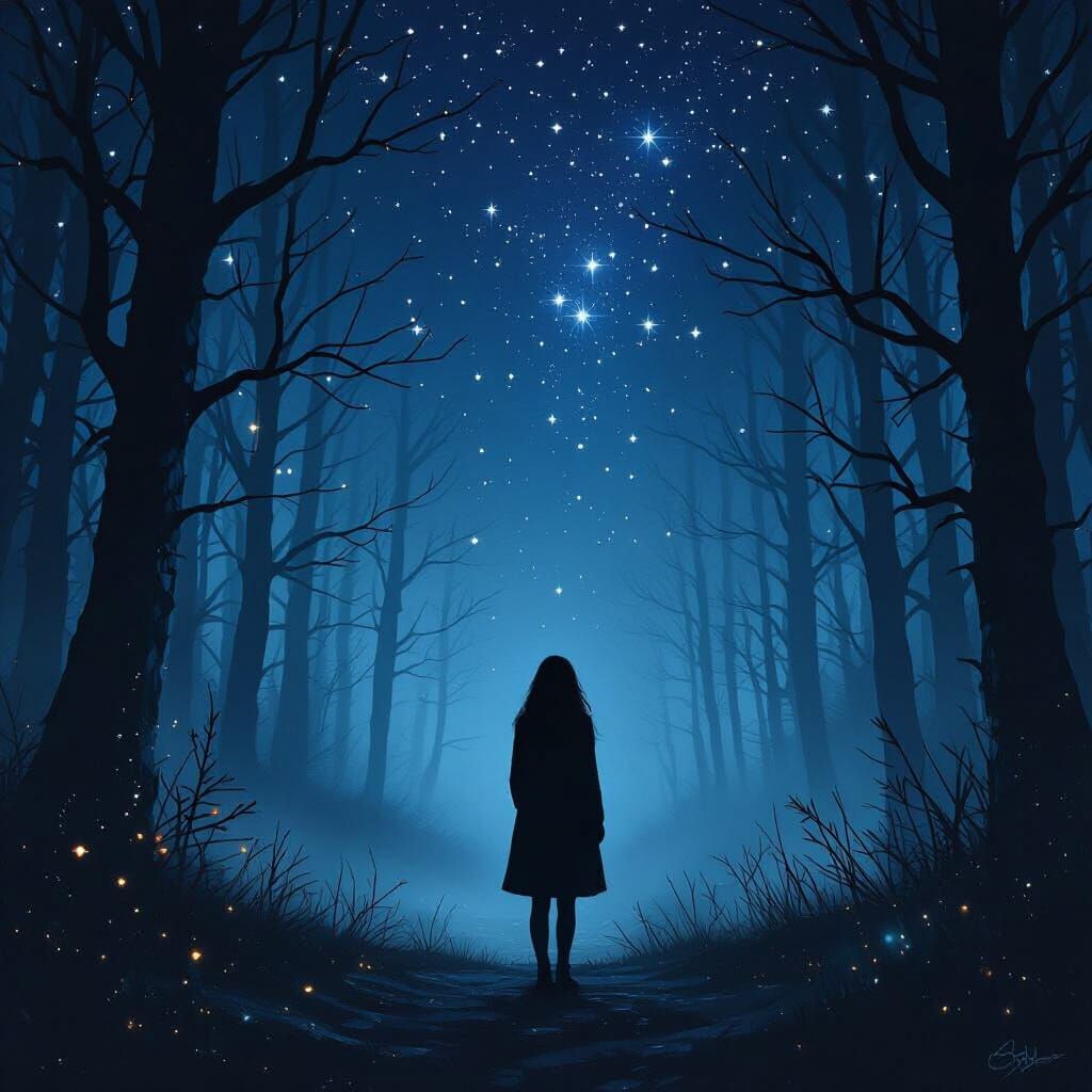 Mystical Forest at Night in Digital Painting Style