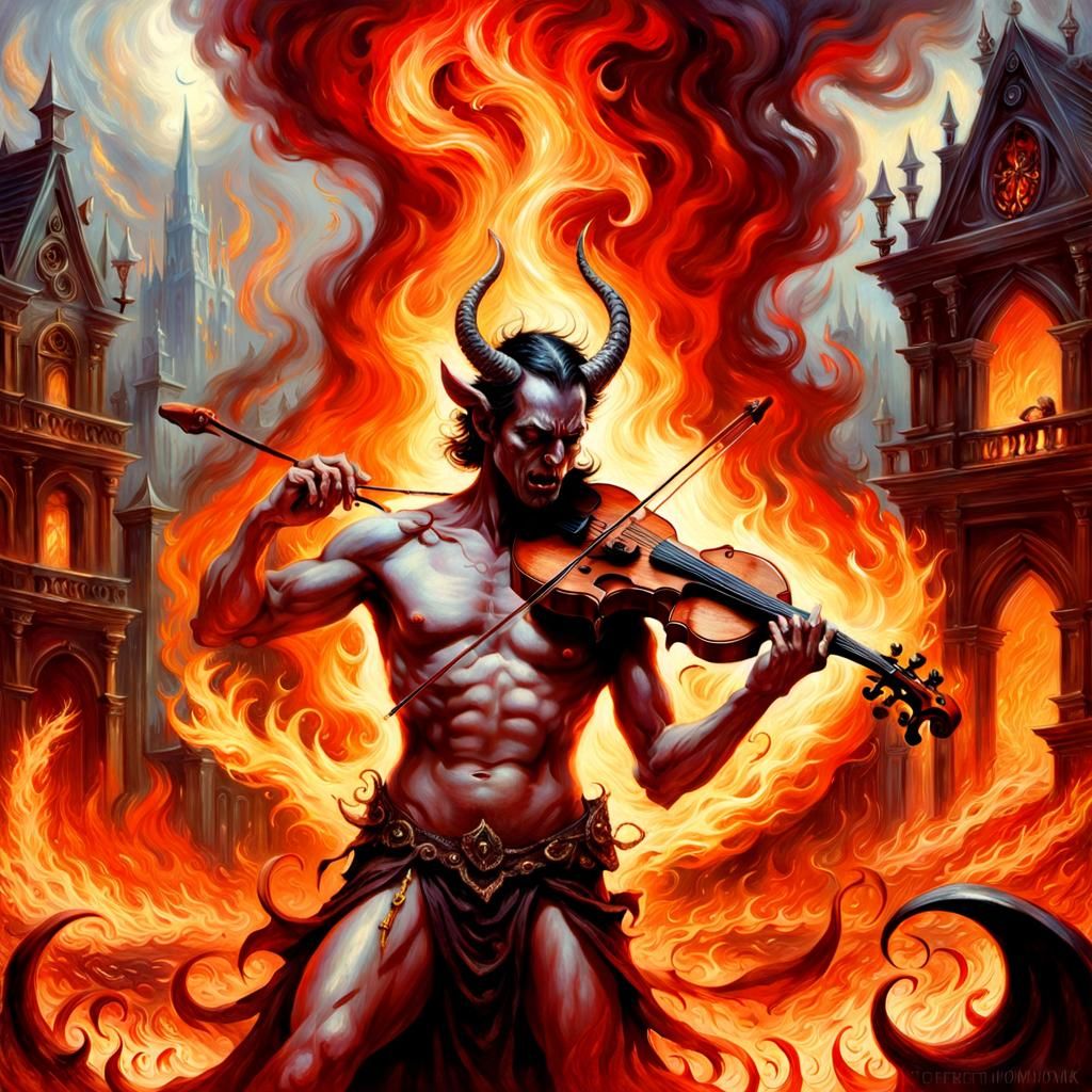 Fiery Devil Violinist in Sinister Fantasy