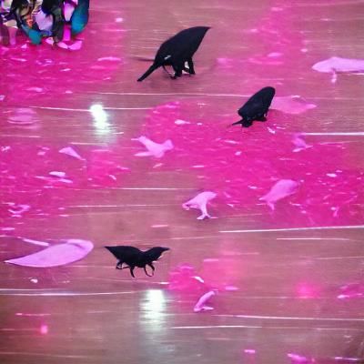 Black Cats and Ravens in Pink Ocean