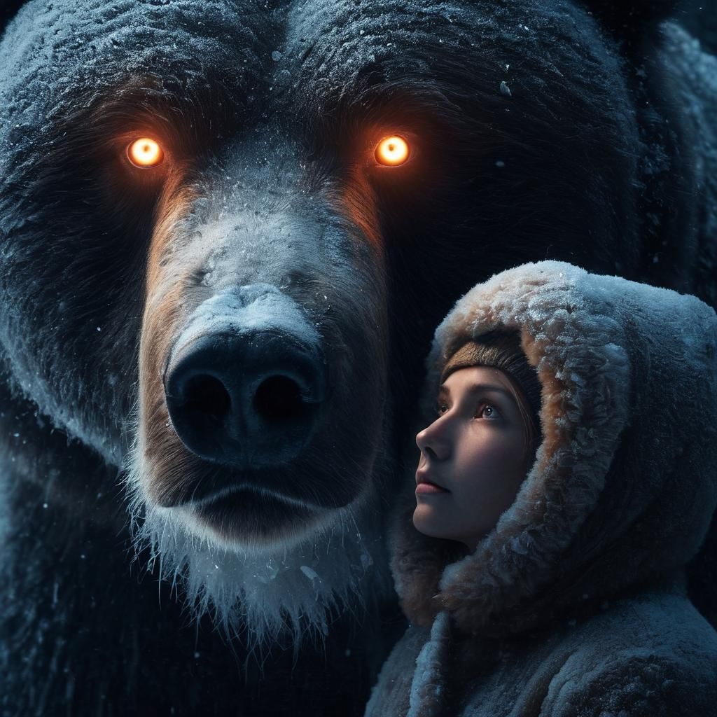 Glowing Eyes: Keeper and Giant Kodiak Bear