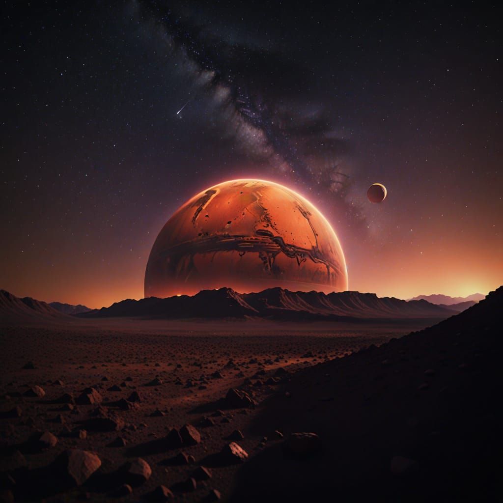 Mars With Three Colored Lights in Cinematic Film Still
