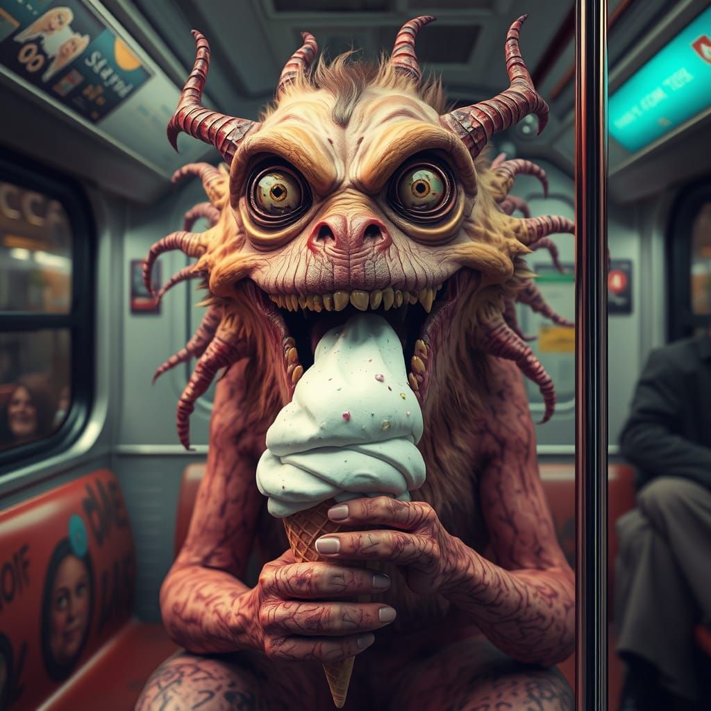 Ethereal Subway Connoisseur Devours Ice Cream in Tim Burton-...