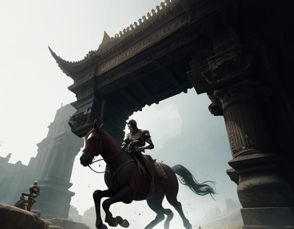 Dramatic Steeplechase Horse Race in Fantasy Landscape