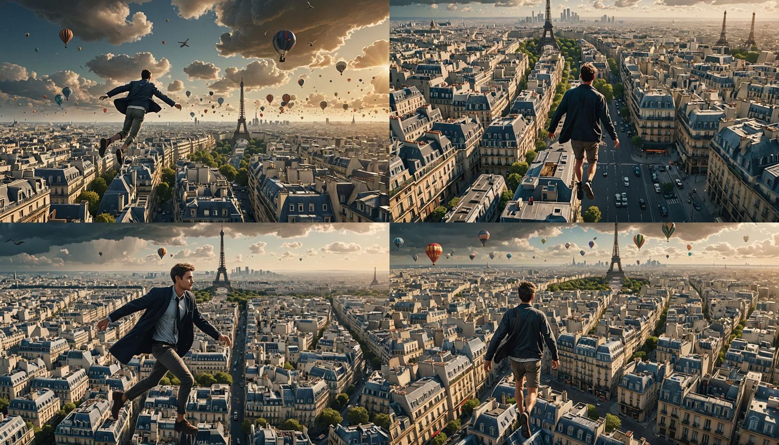 Man Floats Over Paris, Digital Matte Painting
