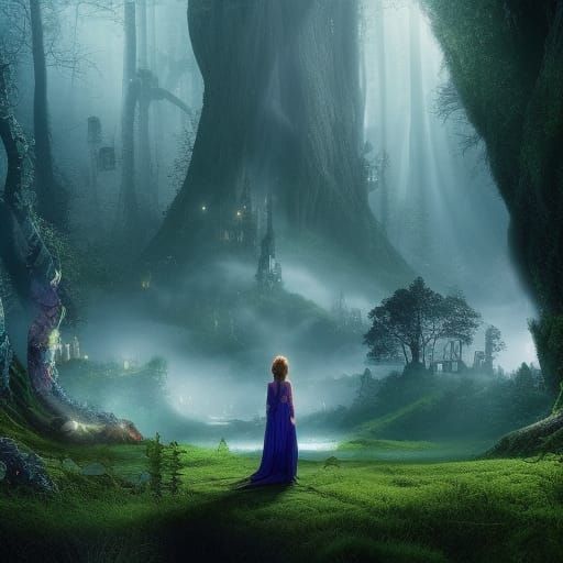 Enchanted Town in an Otherworldly Forest: Digital Painting