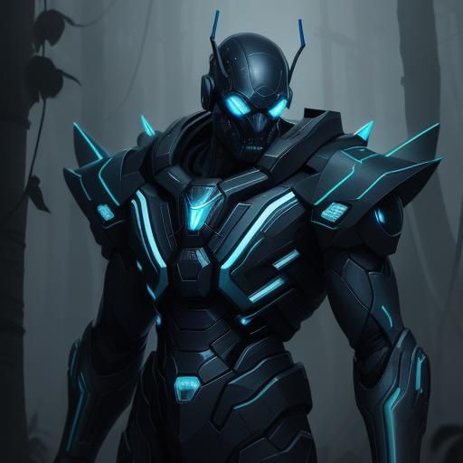 Neon Cyberpunk Beetle in Misty Forest