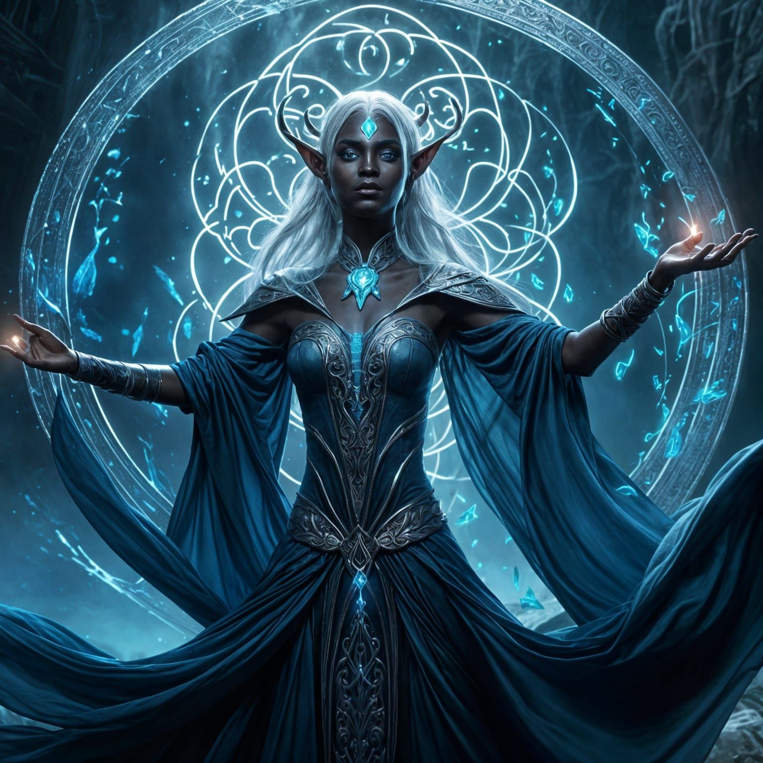 Drow Elf Enchantress Summons Air Spirits
