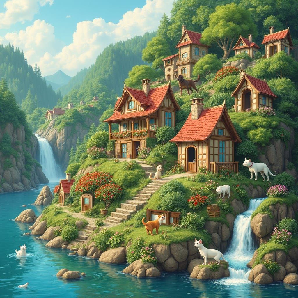 Harmonious Island Inhabited by Dogs and Cats