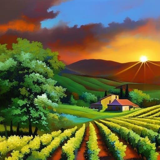 Vineyard Winery: Impressionistic Painting in Romantic Style