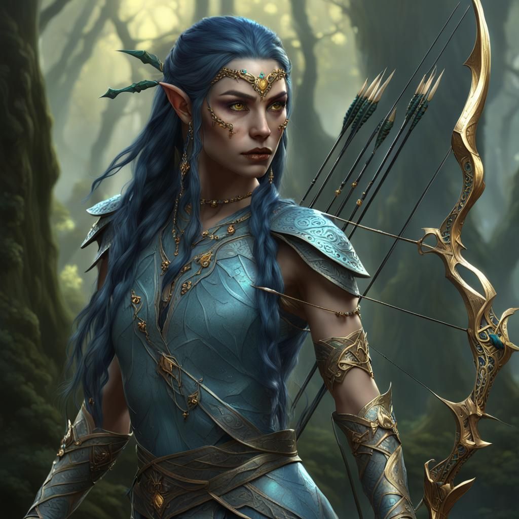 Fantasy Elf Warrior Woman with Bow and Arrows