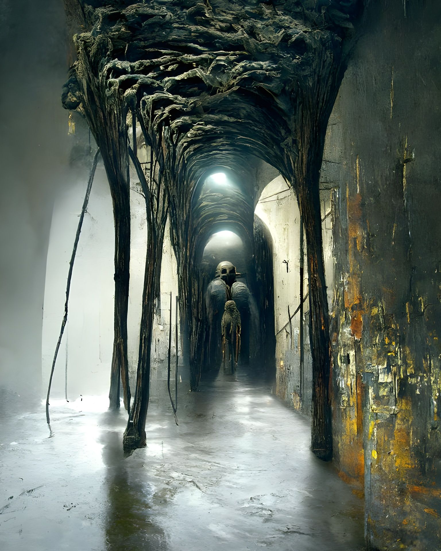 Creepy Tunnel with Ghosts: a Dark Fantasy Scene