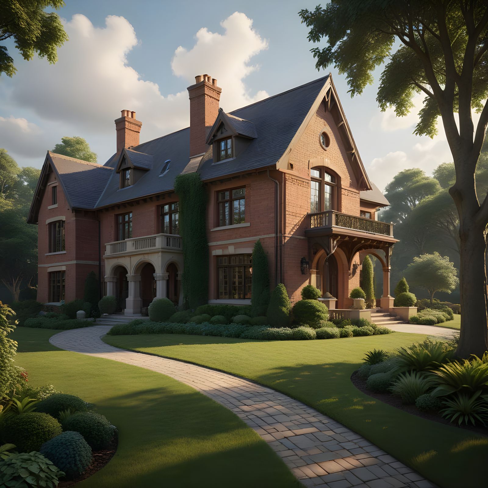 Tudor Revival Estate in a Serene Landscape