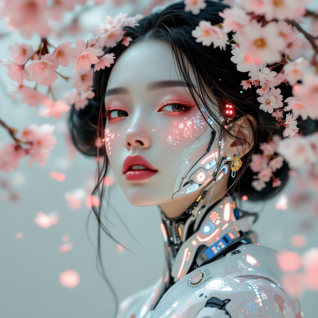 Cyborg Geisha in Art Nouveau Style