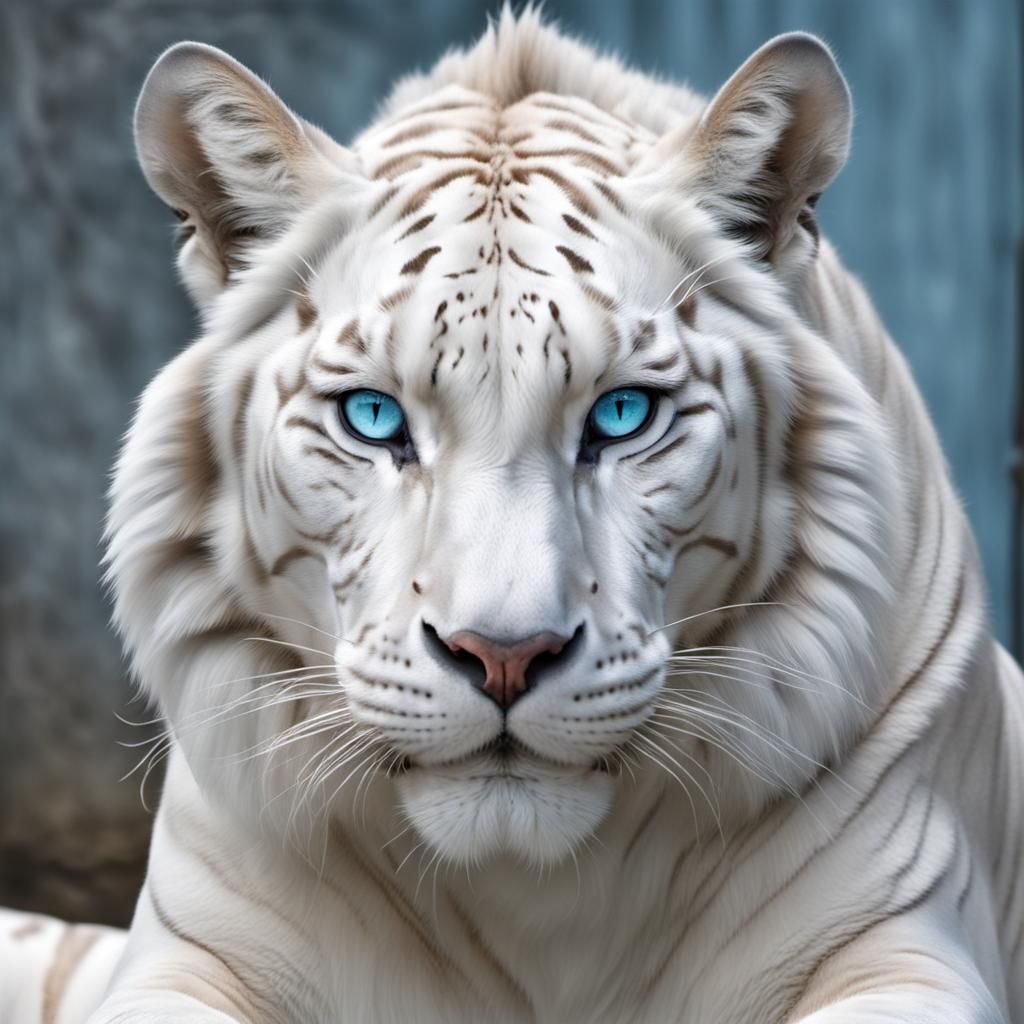 Striking White Liger with Icy Blue Eyes