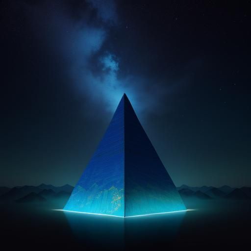 Azure Phoenix Perched on Pyramid in Origami Style