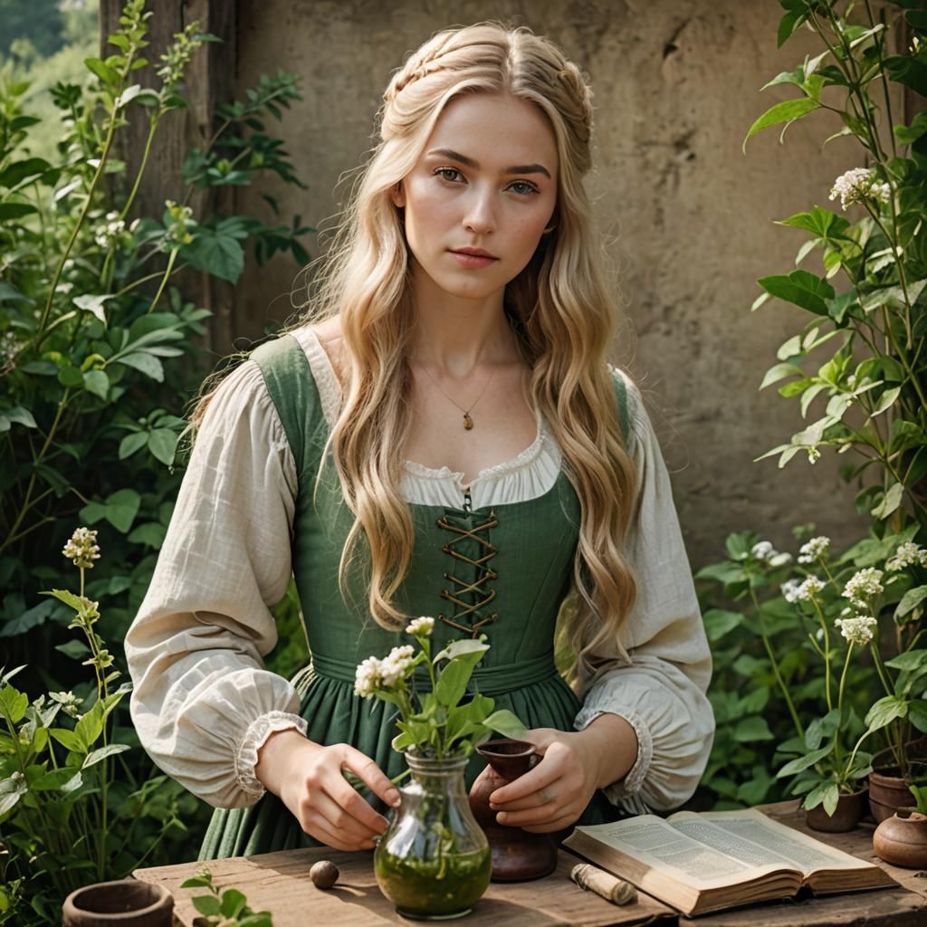 18th Century Herbalist Making Potions, 3D Anime Art