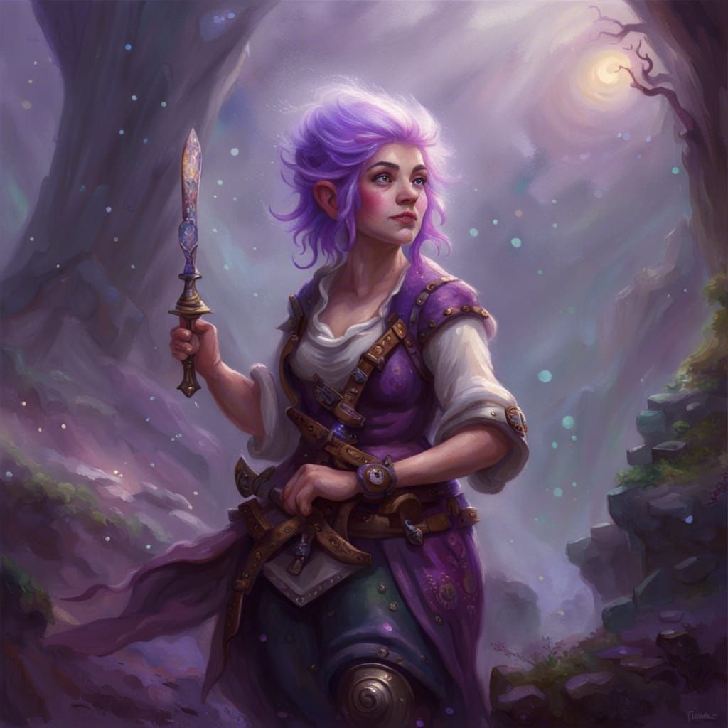 Gnome Bard with Sword in Ethereal Fantasy Style