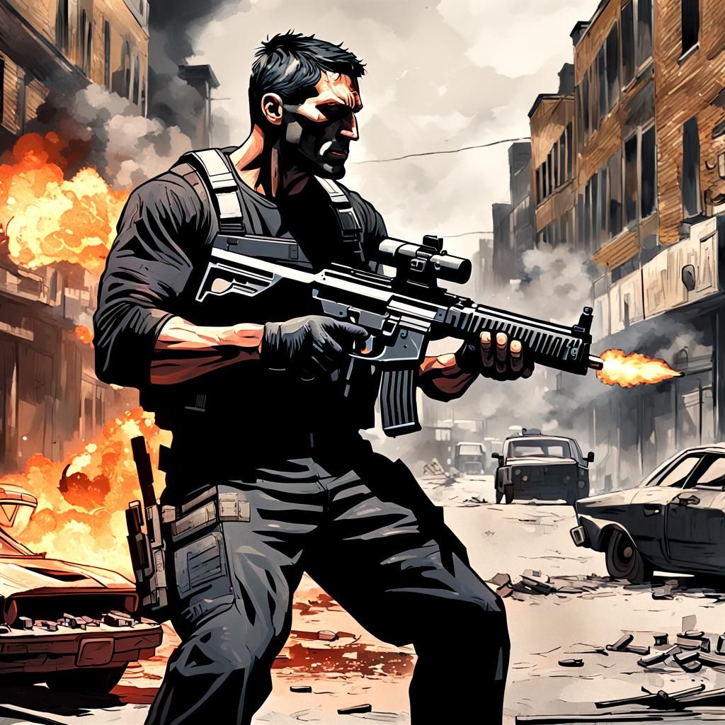 Punisher in Sci-Fi Crime Valley: Hyper-Detailed Action