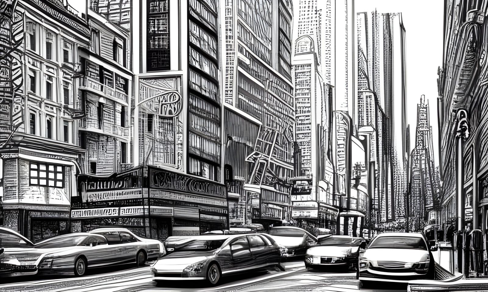 Hyperdetailed Pencil Sketch of New York Street