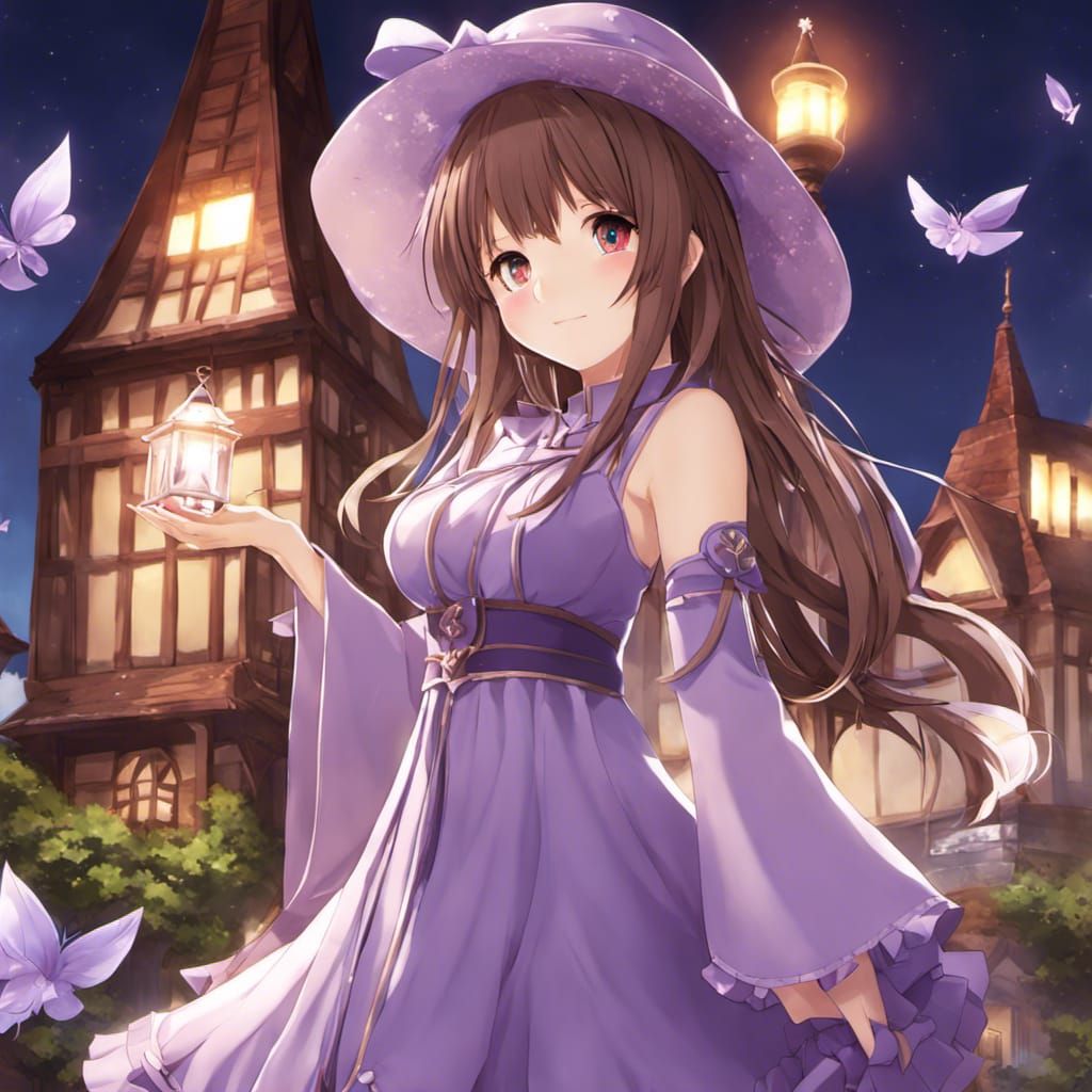 Anime Mage Girl in Lavender Dress