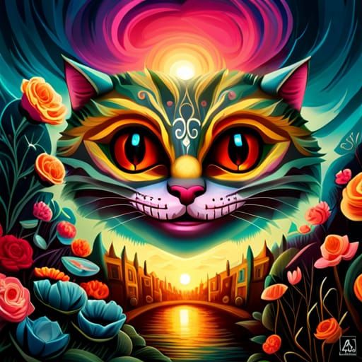 Elegant Cheshire Cat Digital Art in Matte Painting Style
