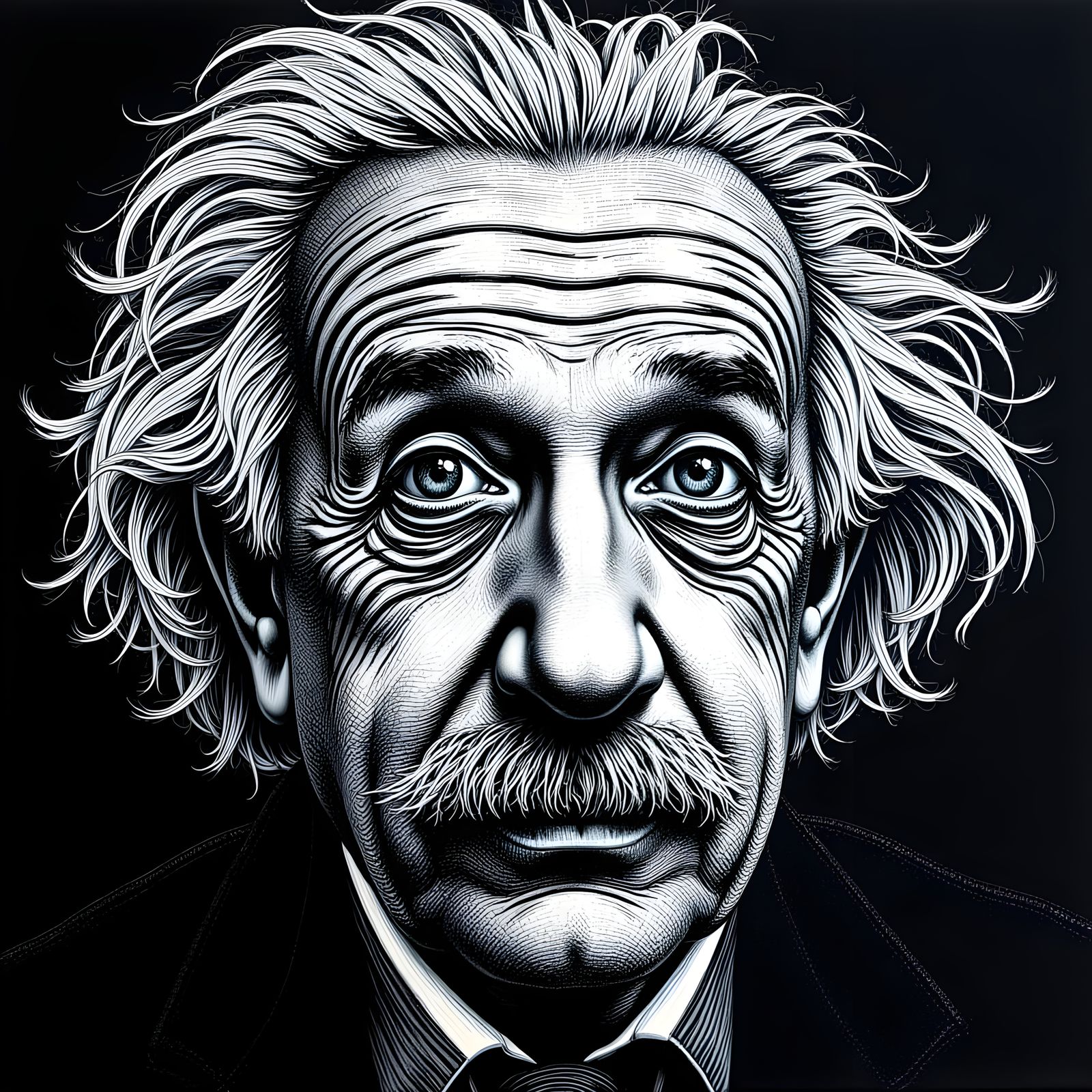 Elegant Albert Einstein Portrait in Intricate Scratchboard A...