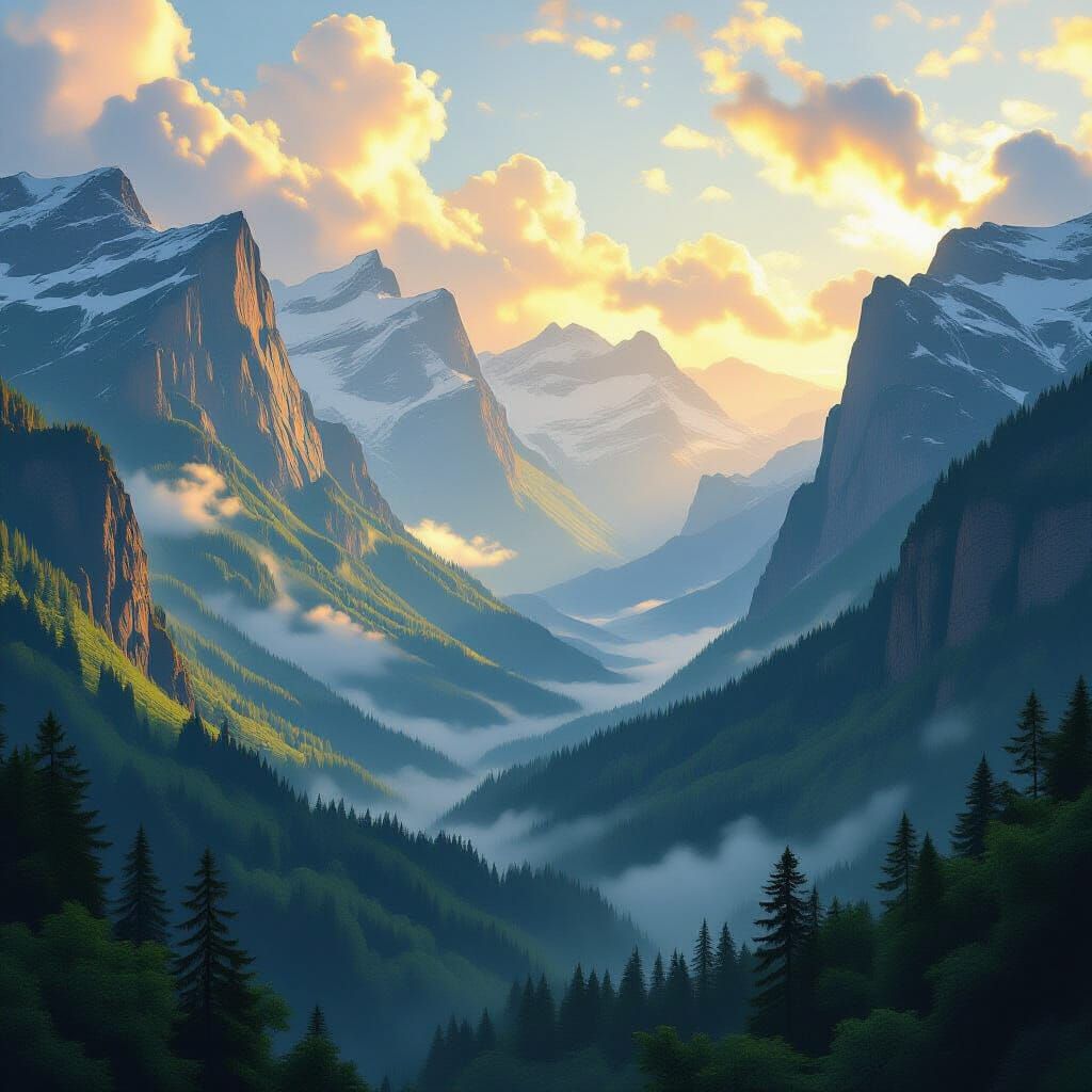 Majestic Cliffs and Mountains in Romantic Style