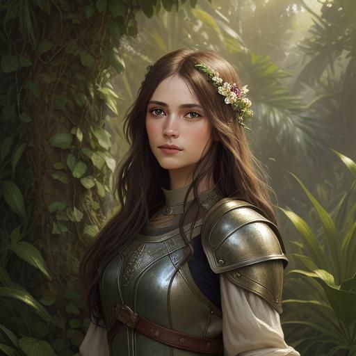 Medieval Girl Portrait in Jungle, Hyper-Realistic Digital Ar...