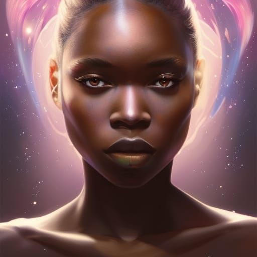 Galactic Black Goddess Portrait in Art Nouveau Style