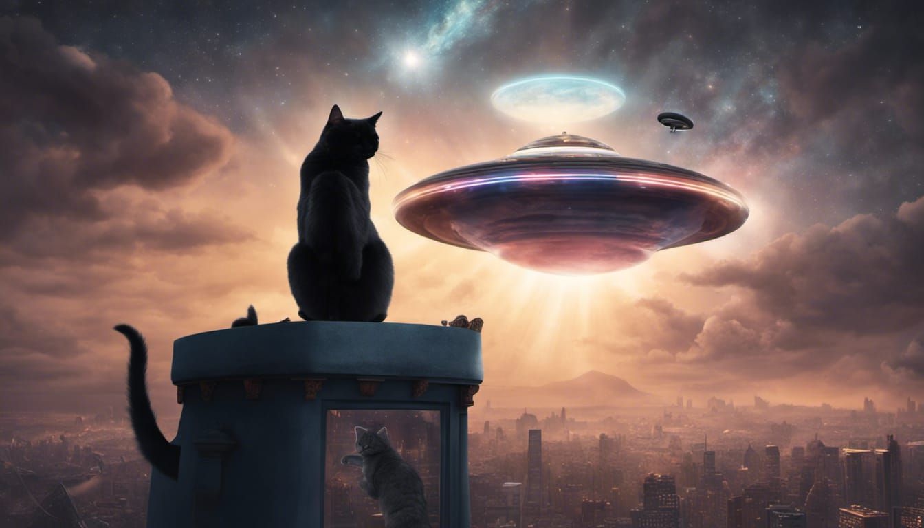 Bombay Cat Abduction by UFO: Detailed Matte Painting