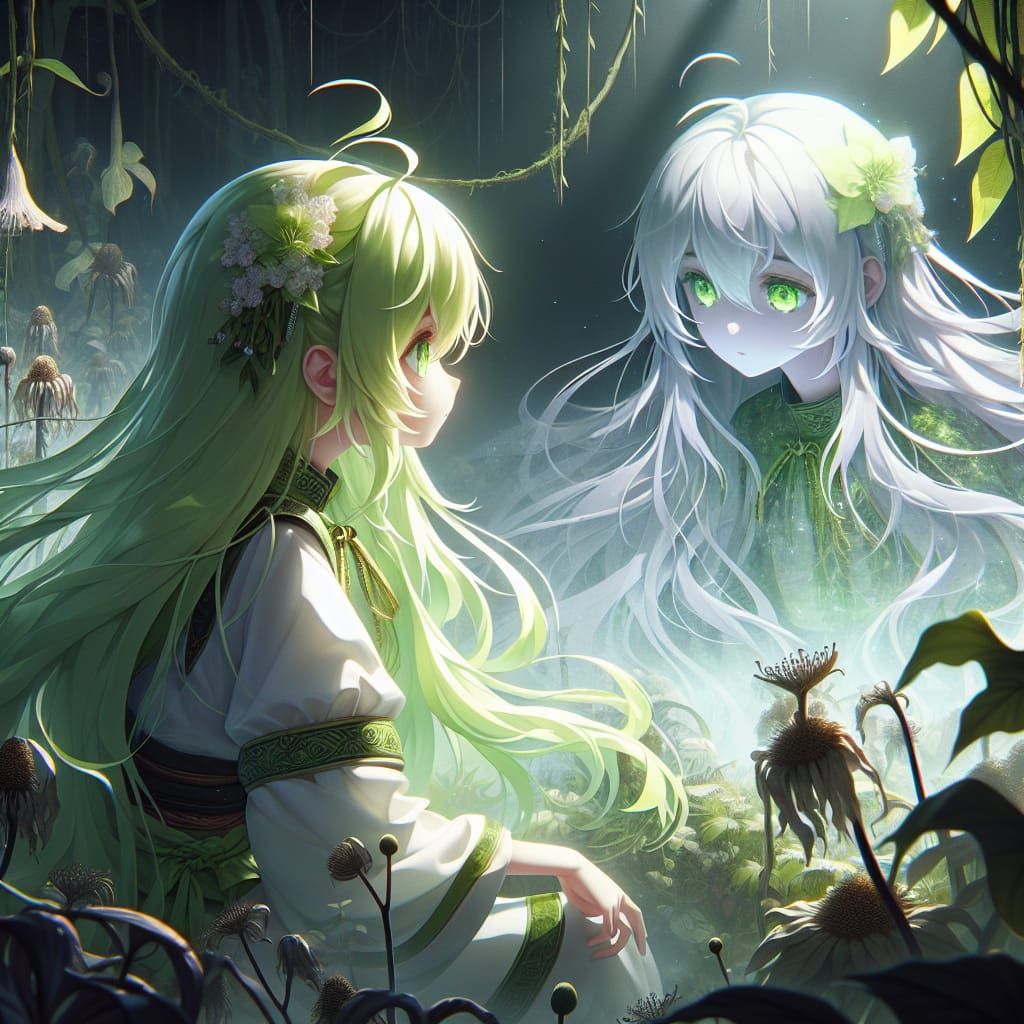 Anime Girl Reflects in Misty, Desolate Landscape