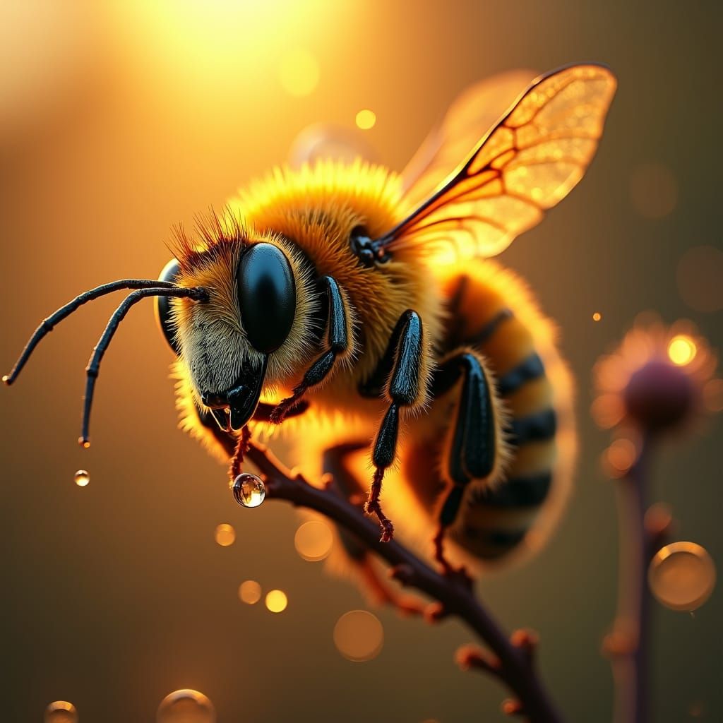 Dramatic Macro Portrait of a Bee in Sunlight