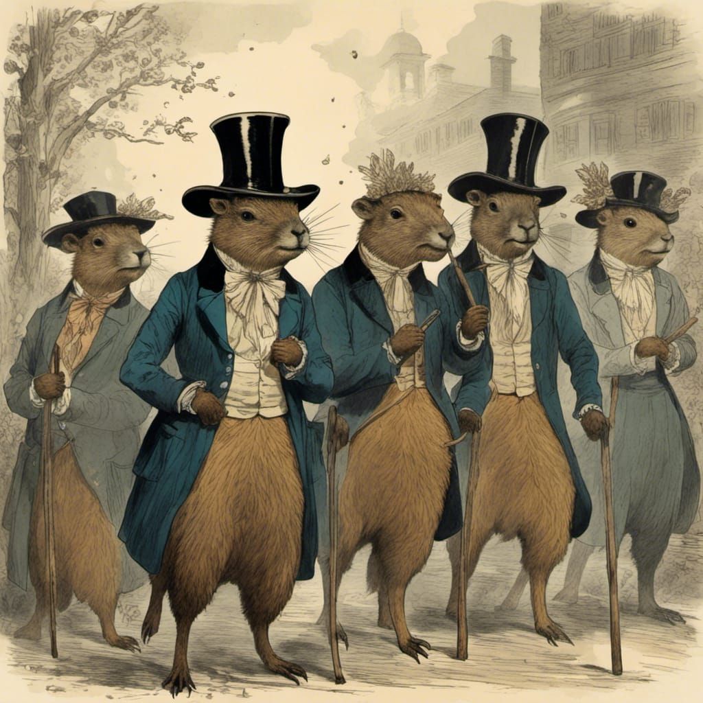 Anthropomorphic Capybaras Enjoying a Night on the Town