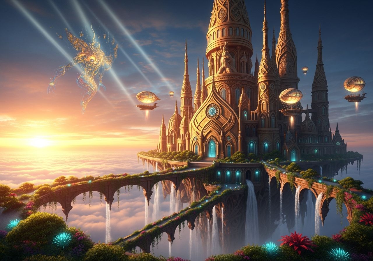 Fiery Sunset Over a Tartarian Sky-Castle