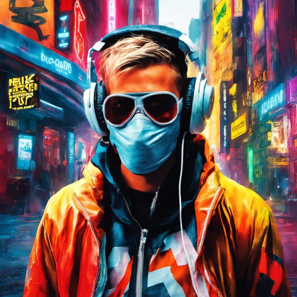 Cyberpunk DJ in a Futuristic Cityscape