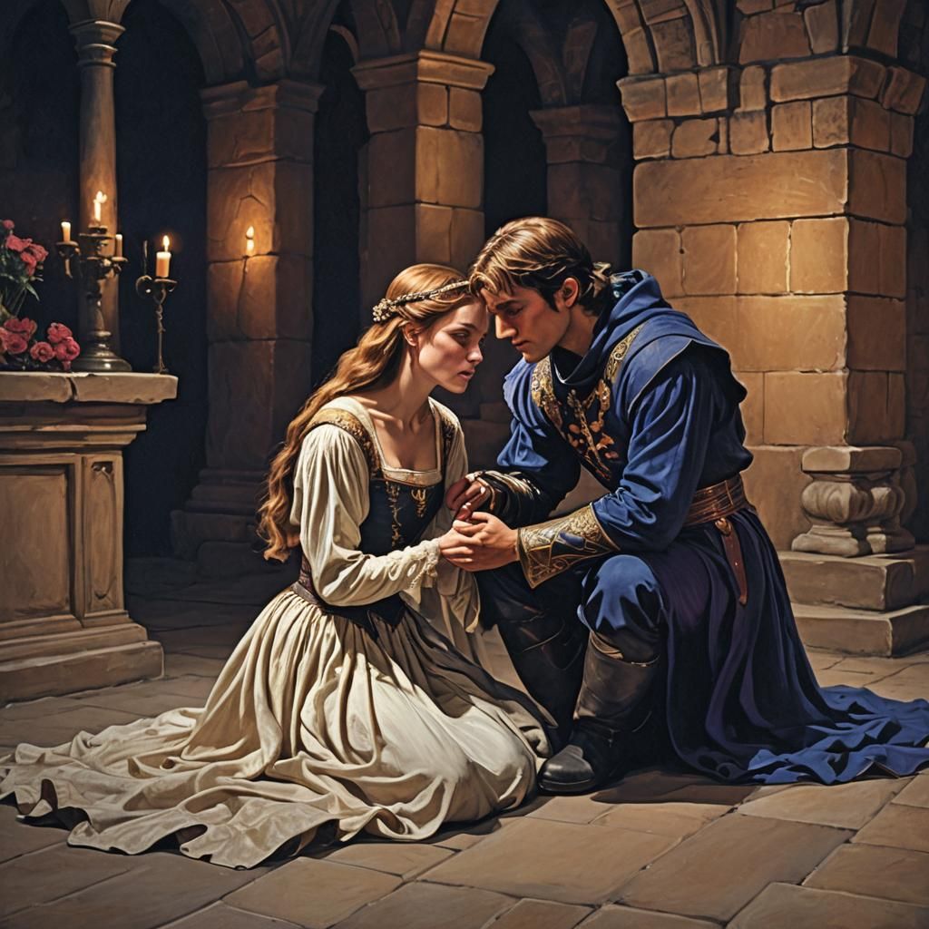 Romeo and Juliet: Tragic End in Crypt, Fantasy Art