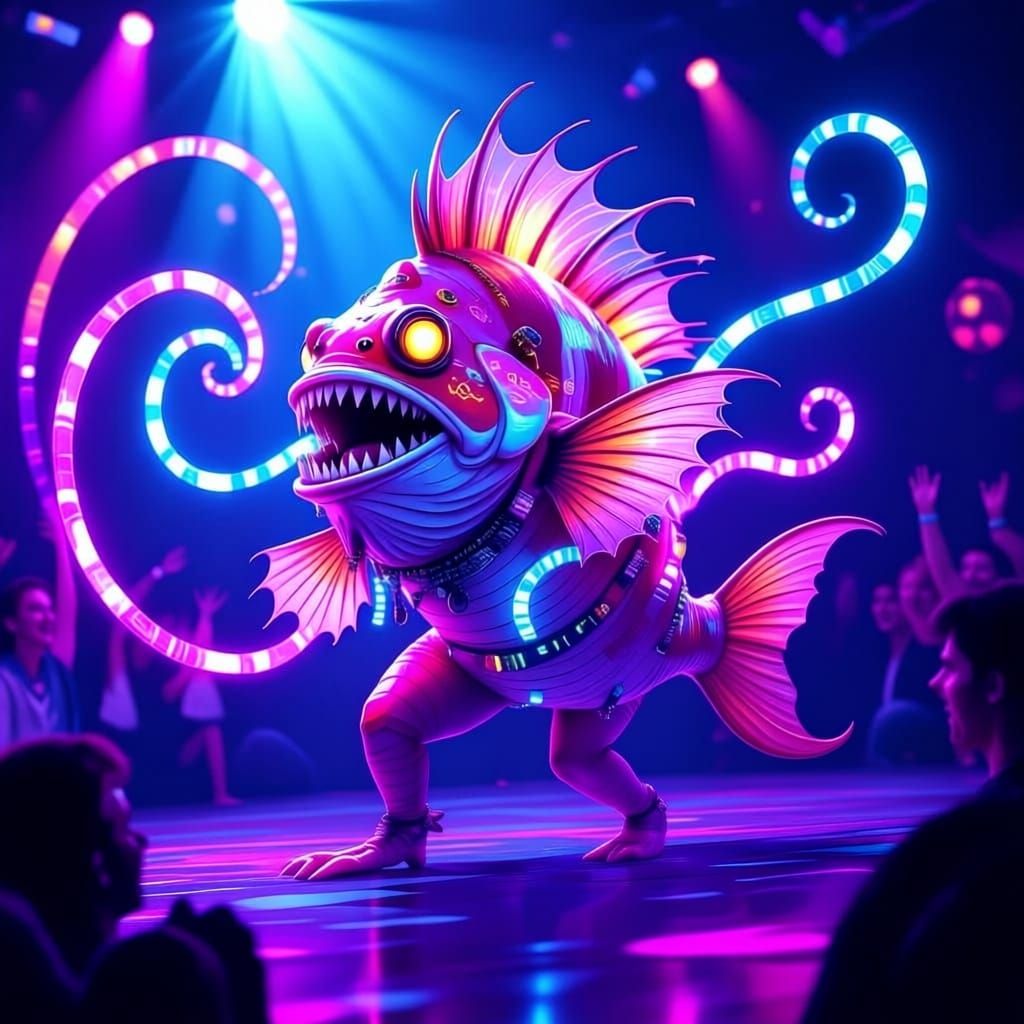 Colossal Anglerfish Dances at Underground Rave in Swirling L...