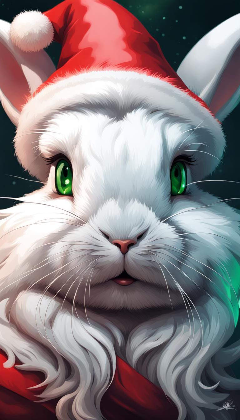 Festive Bunny Portrait in Tile Art Style